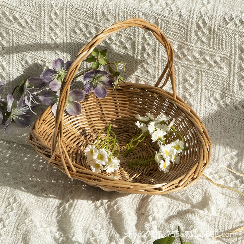 Flower Basket, Straw Woven Rattan Wicker, Hand-Woven Flower Arrangement Basket, Portable Storage Basket, Fruit Picking Basket - Image 3